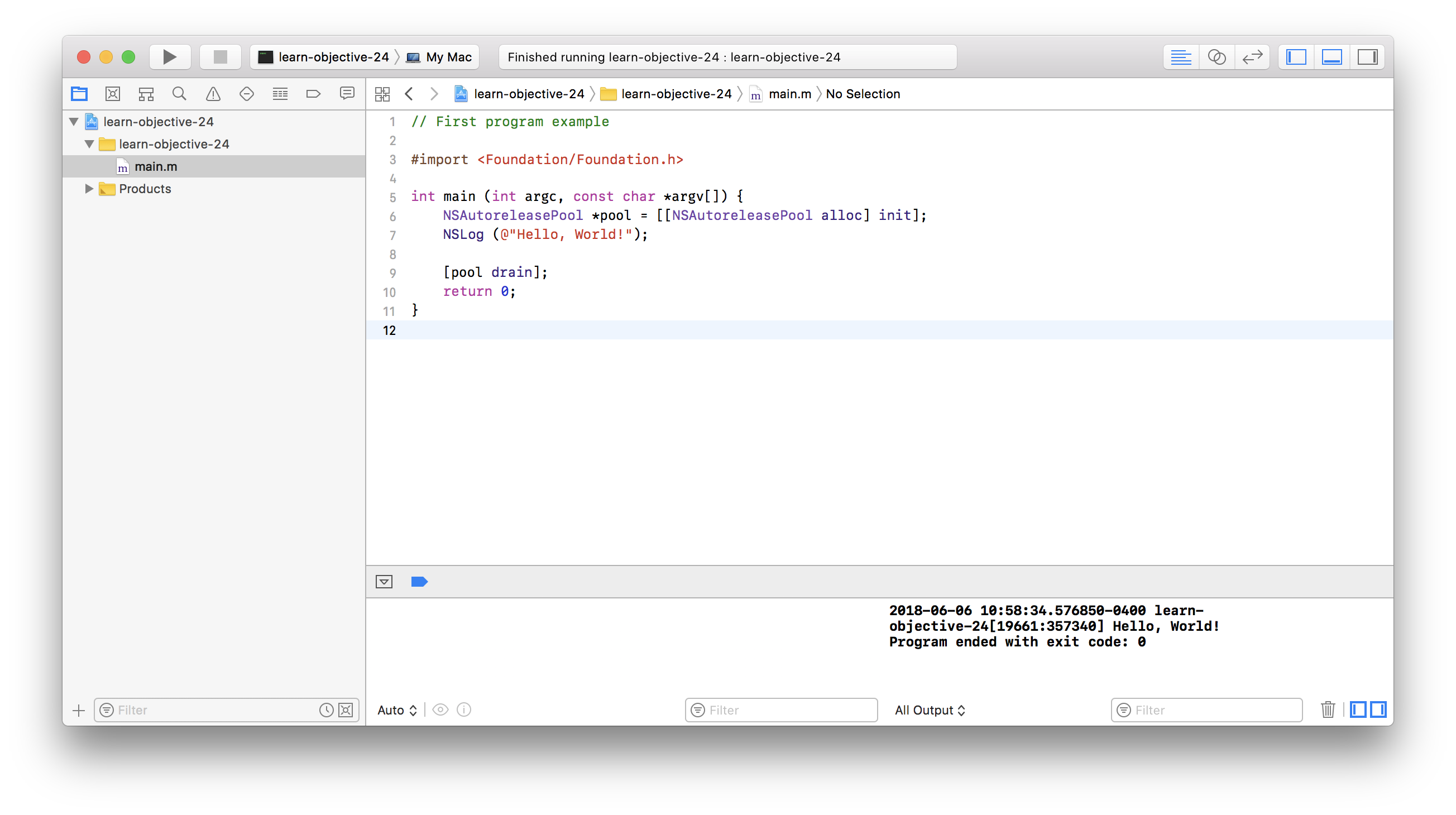Lesson 1: Hello, | Learn-Objective-C-in-24-Days-Clone